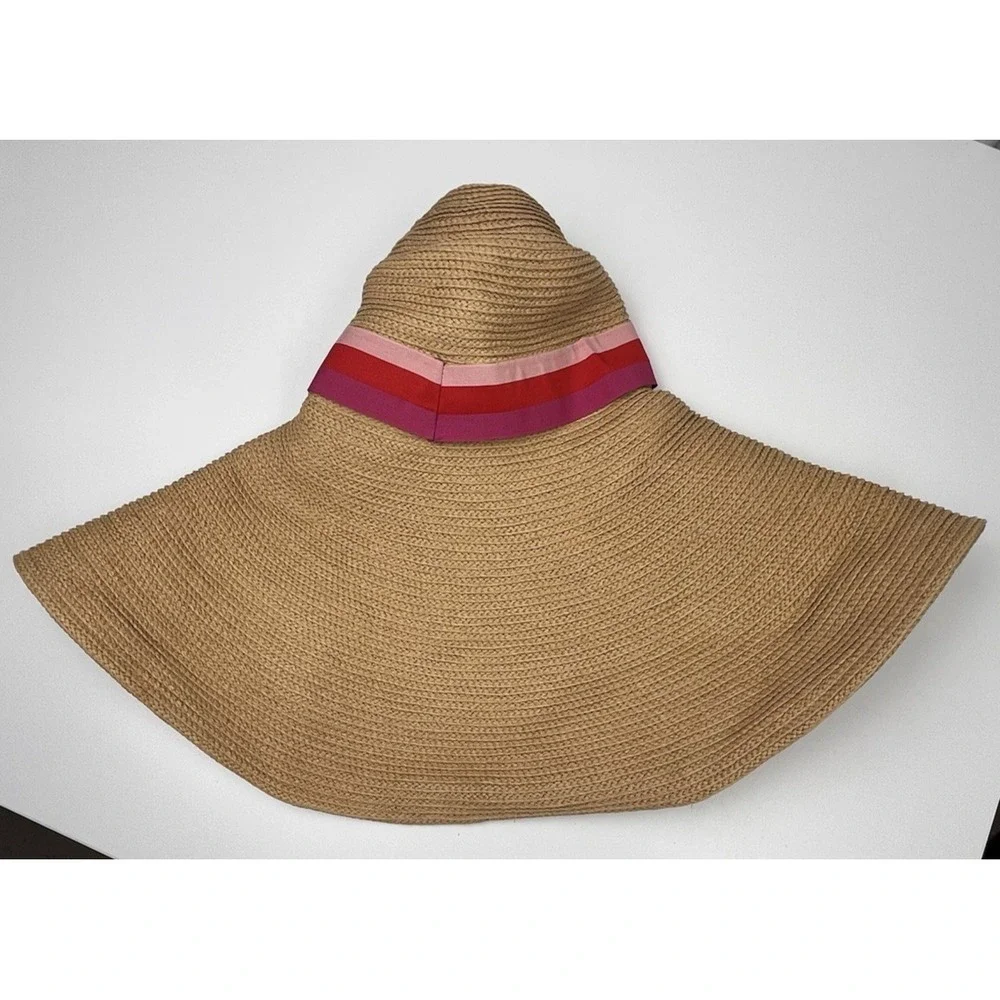 Trina Turk Palmas‎ Oversized Sun Hat OS NWOT Pink Ribbon Tan Floppy Resort Beach